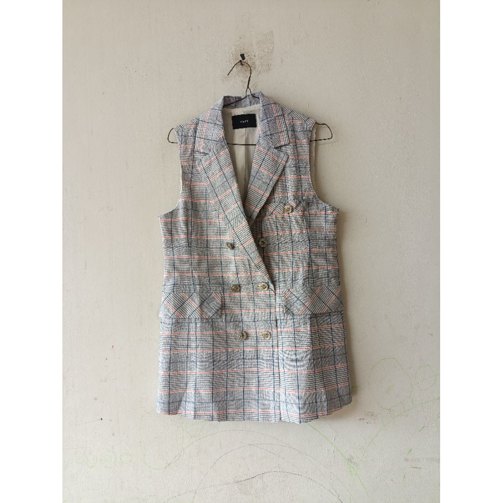 Preloved Blue Tartan Vest Kutung Daily Premium By VIKI