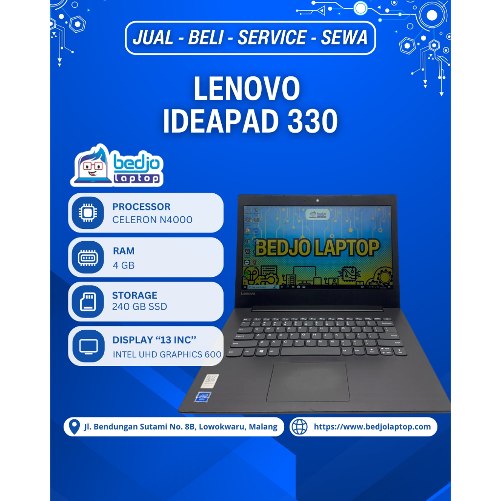 LAPTOP LENOVO IDEAPAD 330 TERSTABIL, LAPTOP BEKAS MALANG HARGA 1 JUTAAN, JUAL LAPTOP DEKAT HYPERMART