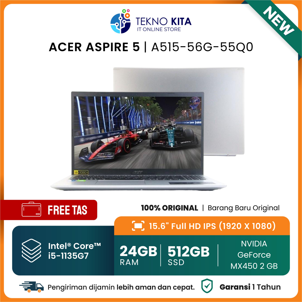 Laptop Desain & 3D Rendering Acer VGA MX450 CORE I5-1135G7 - 24 GB RAM - 512 GB SSD - NVIDIA GEFORCE
