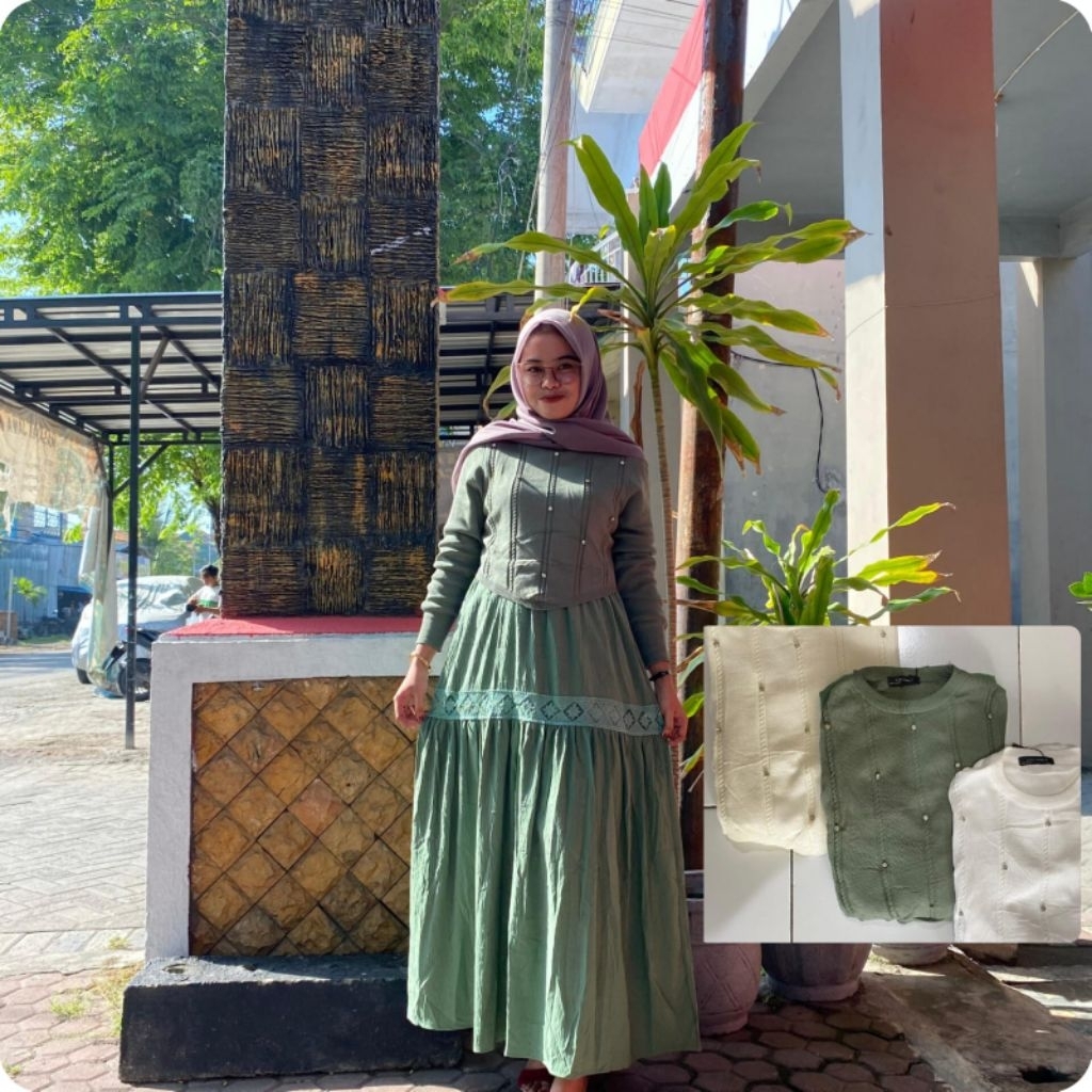 Risa gamis rajut kombinasi katun prisket by women dress premium