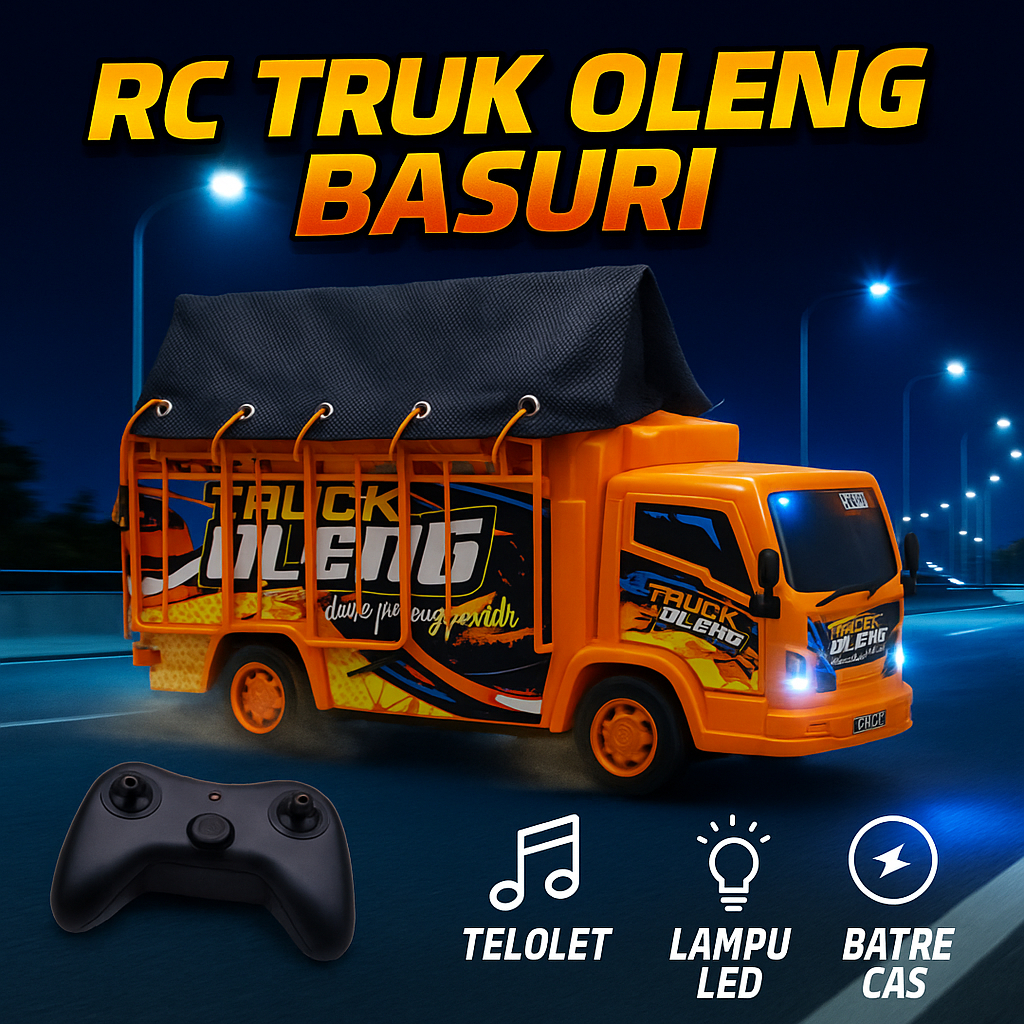 RC Mainan Mobil Remot Kontrol Truk Fuso Oleng Basuri Telolet Bos Muda Batre Cas