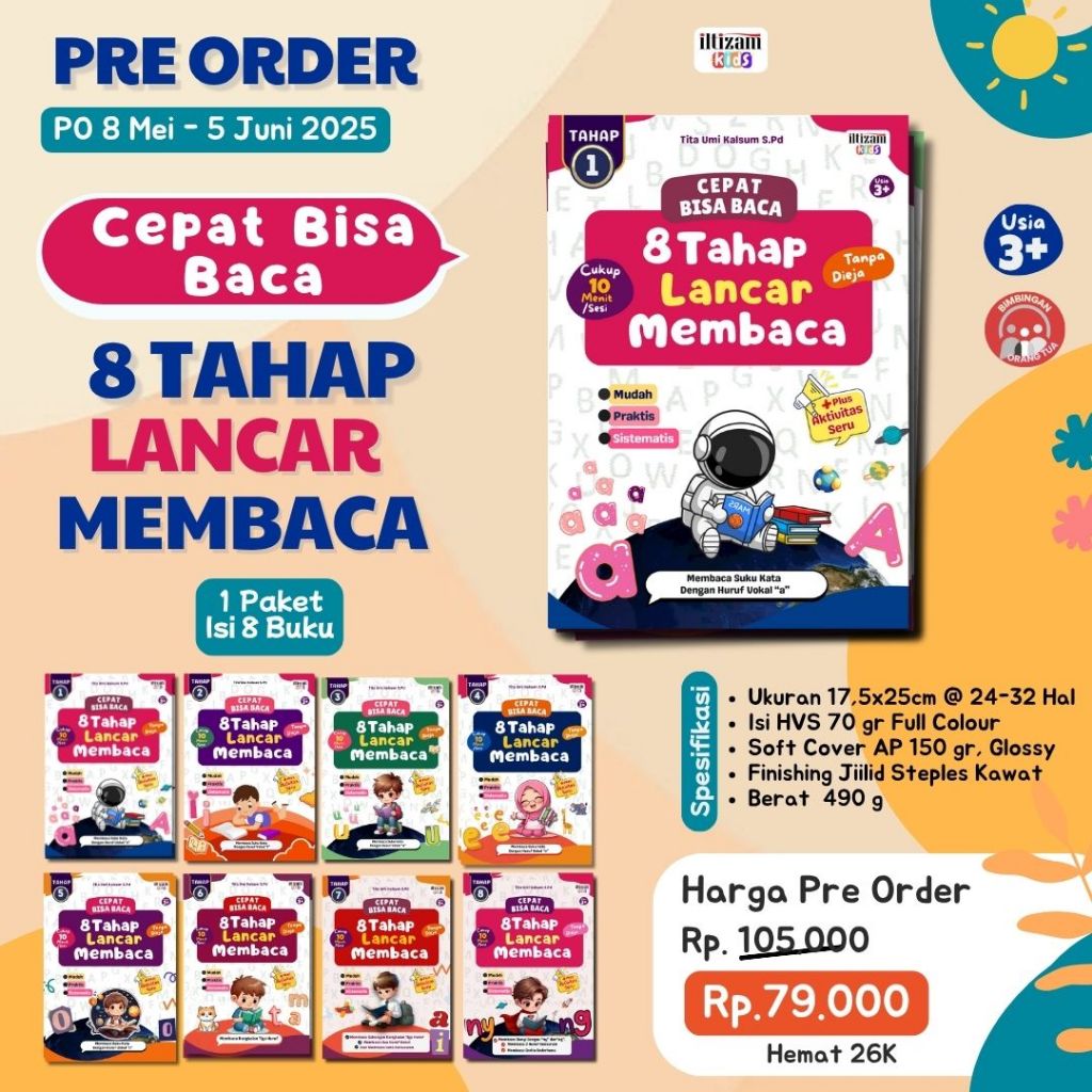 Buku Cepat Bisa Baca 8 Tahap Lancar Membaca Cukup 10 Menit - Iltizam Kids