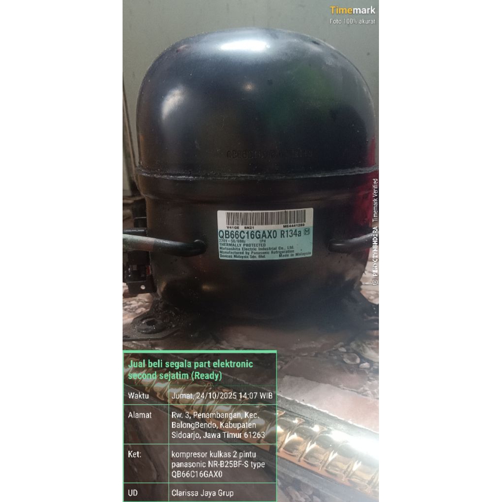 kompresor kulkas 2 pintu panasonic NR-B25BF-S type QB66C16GAX0