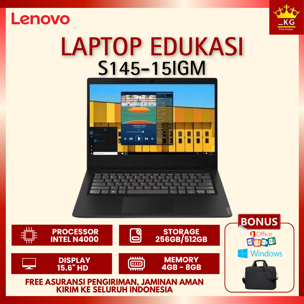 LAPTOP LENOVO IDEAPAD S145-15IGM LAPTOP INTEL N4000 RAM 4GB SSD 256GB FREE INSTAL WINDOWS 10