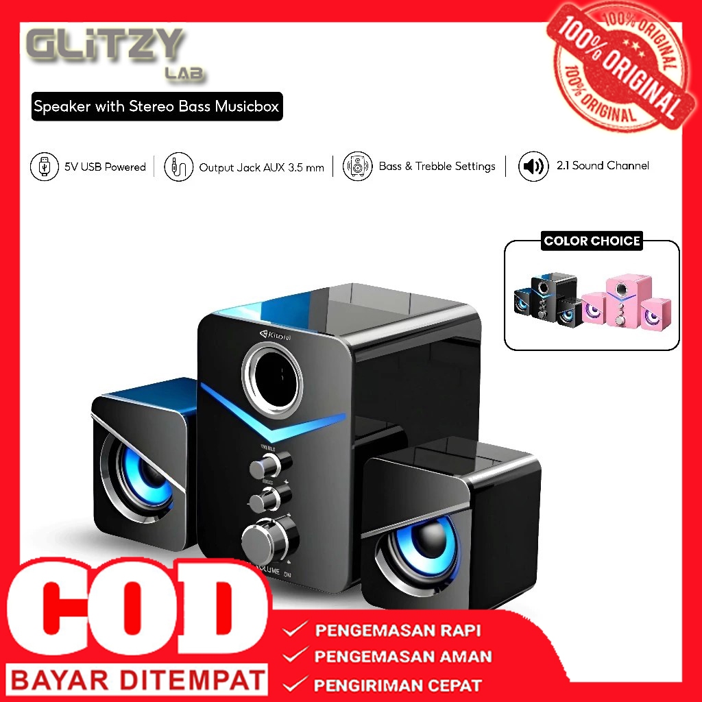 Speaker Aktif Multimedia Komputer Laptop U3100 Bass Treble And Subwoofer Pink - Glitzy