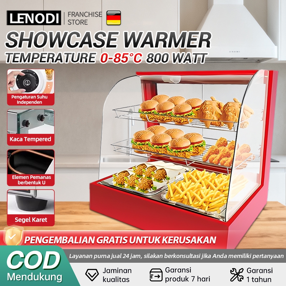 Etalase Penghangat Makanan Kaca Tempered Vertikal, Kabinet Pemanas Serbaguna dengan Pengatur Suhu, C