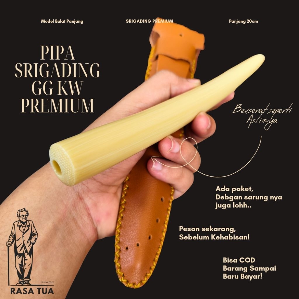 Pipa Padud Once Cangklong Serbuk Gading Srigading – Model Bulat Pucuk Panjang 20cm Elegan & Nyaman D