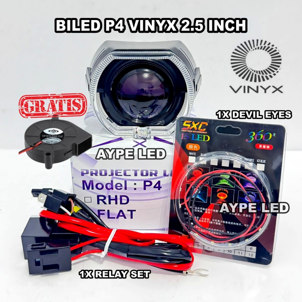 Biled Projector Vinyx P4 Dan P25 GEN Purple Lens Biled 2,5 inch 65 Watt Kipas Pendingin Vinyx