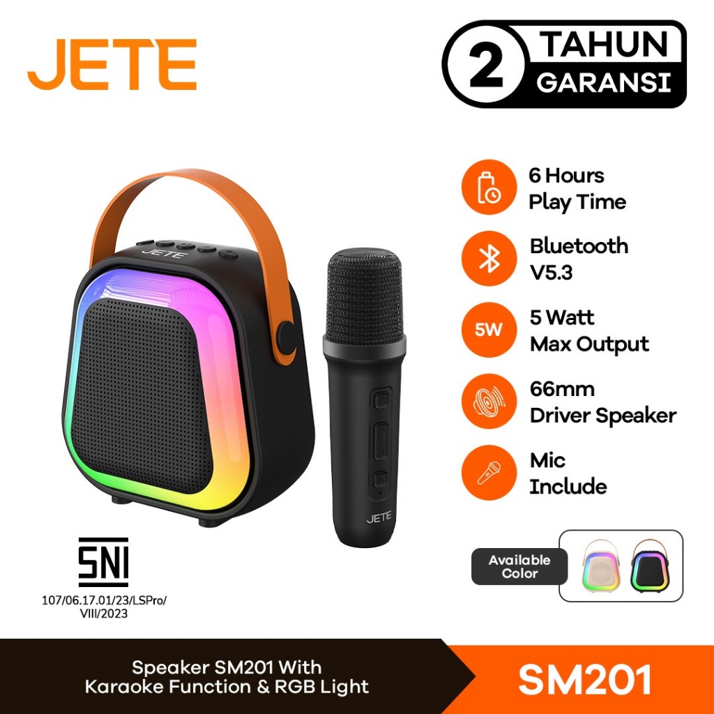 Speaker Bluetooth Karaoke JETE SM201 5W 6H Play Time with 1 Microphone and RGB Light - Garansi 2Th