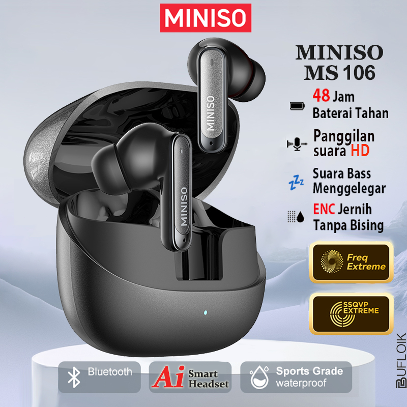 MINISO MS106 TWS True Wireless Bluetooth Headphone Terjemahan AI Bone Conduction Open-top Gaming Hea