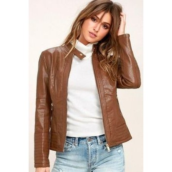 Hot Sale Jaket Semi Kulit Sintetis Wanita Cewe Model Korea Seksi Untuk Naik Motor Dan Kerja Murah