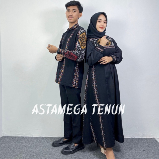GAMIS TENUN ZARA BLACK COUPLE - Baju Couple Tenun Modern - Dress Tenun Wanita & Kemeja Tenun Pria