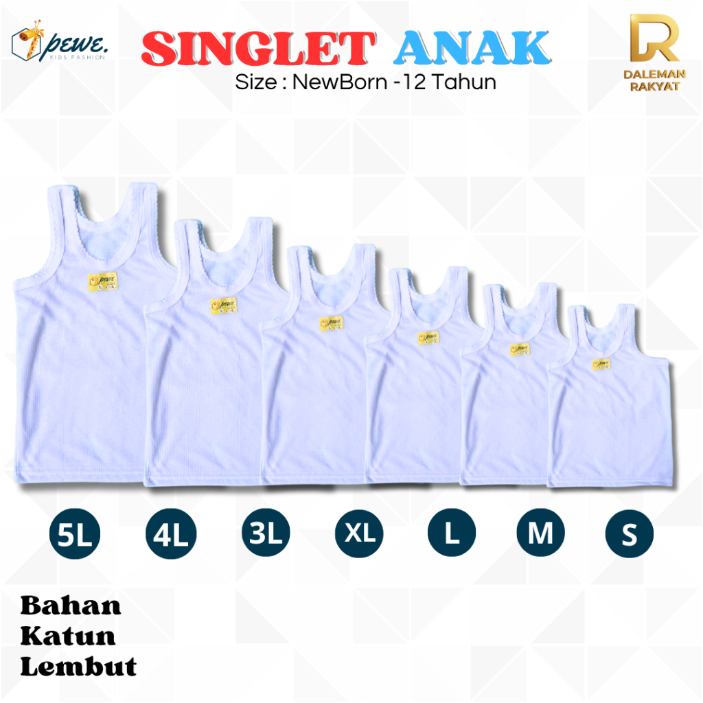 6 pcs Singlet Anak Polos Kaos Dalem Anak Usia 3-4 Tahun Kaos Kutang Anak Cewek dan Cowok Singlet Ana