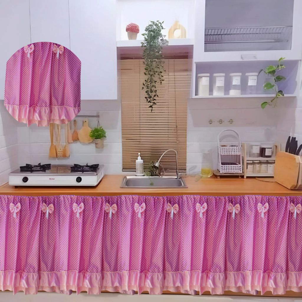 Gorden Kolong Dapur Polkadot Rempel double Polos Pita