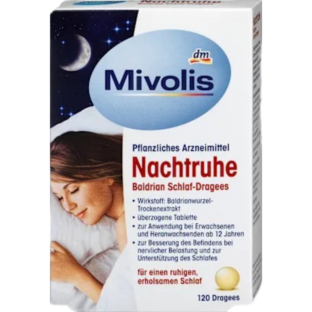 Mivolis Nachtruche Tablet Berlapis Ekstrak Kering Akar Valerian untuk Dewasa & Remaja 12+ Tahun Meni