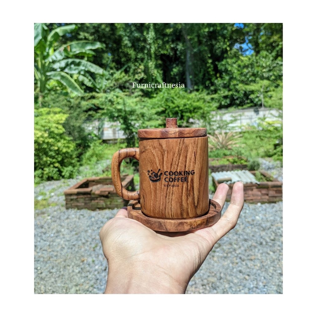 Gelas Mug Kayu Jati Stainless / Hampers / Kado ( Custom Logo / Nama )