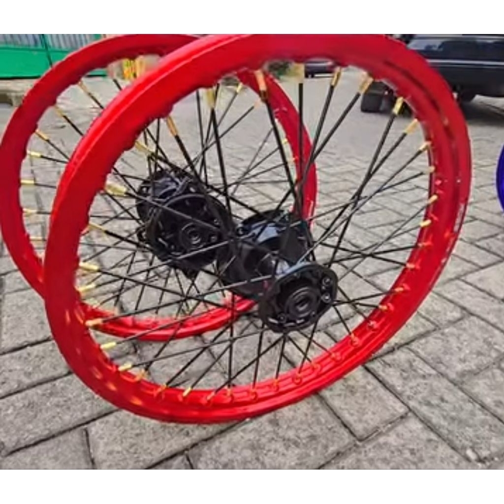 SEPASANG VELG KLX D-TRACKER UK VELG 18 21+CAKRAM DEPAN BELAKANG