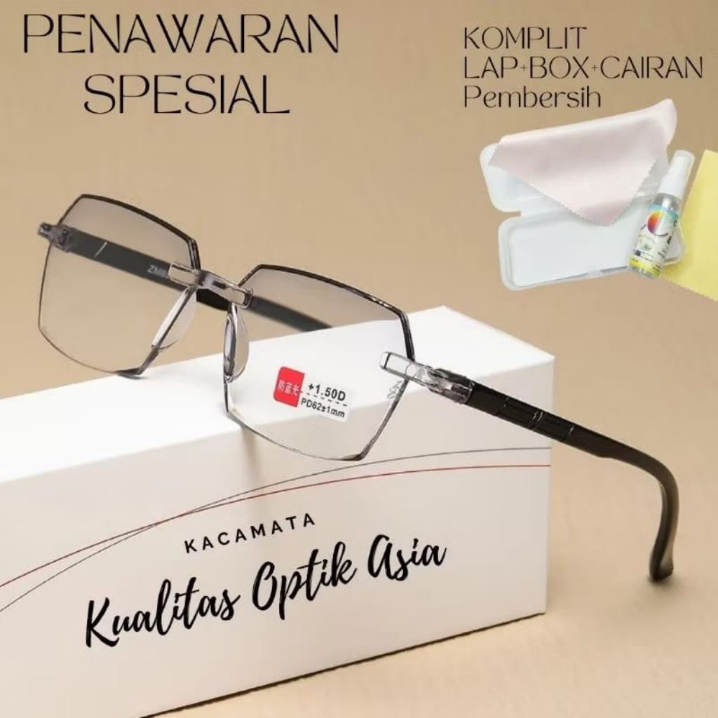 Kaca mata Baca Lensa Plus Tanpa Bingkai Anti Radiasi Blueray Hp&Komputer Usia 40/45/50/55/60 Tahun K