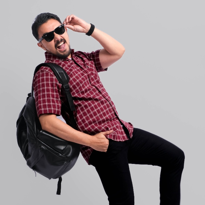 DGM Kemeja Flanel Pria Lengan Pendek Merah garis Putih Kemeja Pria Flanel Pria Kemeja Pendek 2946