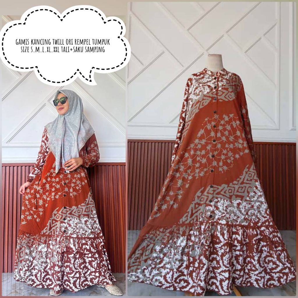 Gamis twill ory terbaru gamis rempel tumpuk/susun/gamis twill/gamis twill Pekalongan/gamis twill ory