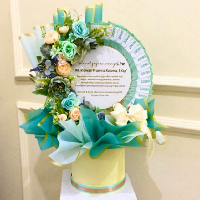 Buket Uang Bloombox Wisuda Akrilik bunga artificial Buket Uang Wisuda Keranjang Money bouquet Gradua