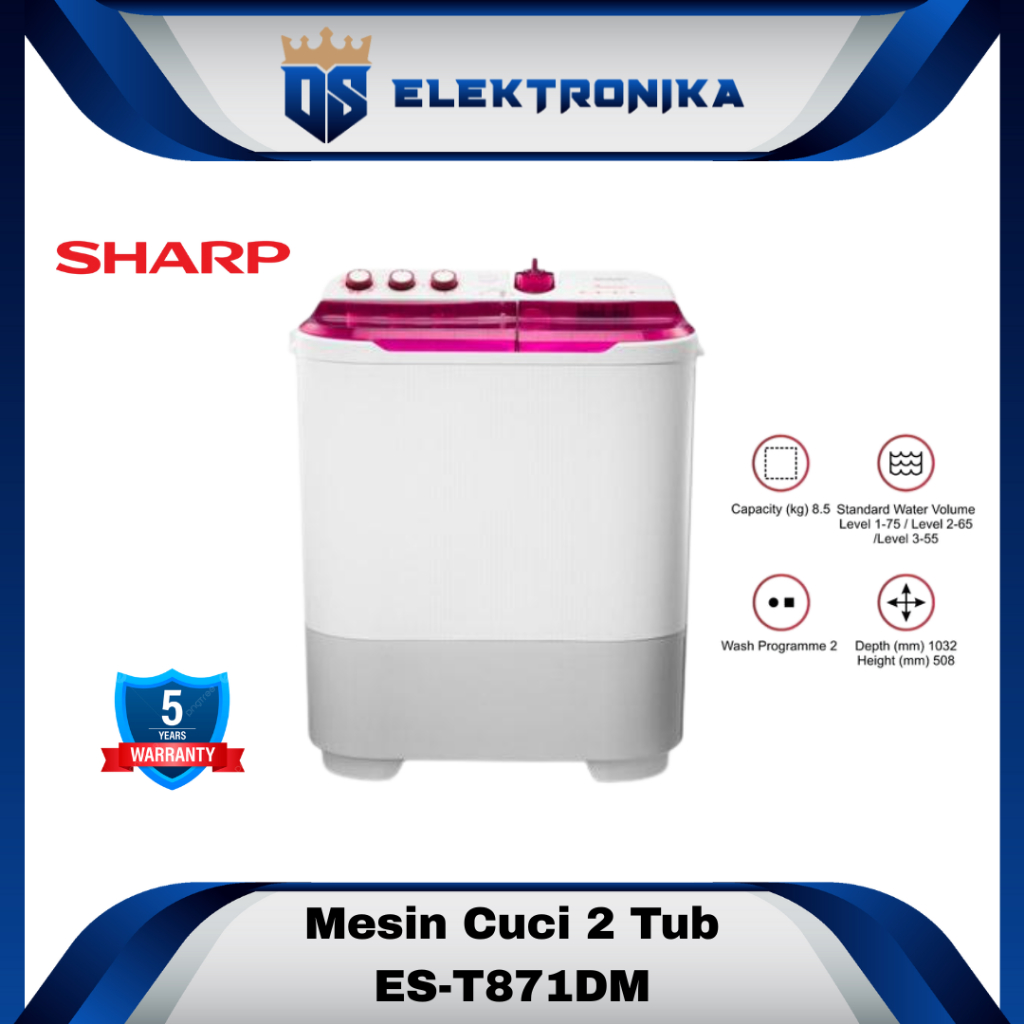 SHARP MESIN CUCI 2 TABUNG ES-T871DM-PK / EST 871 DM