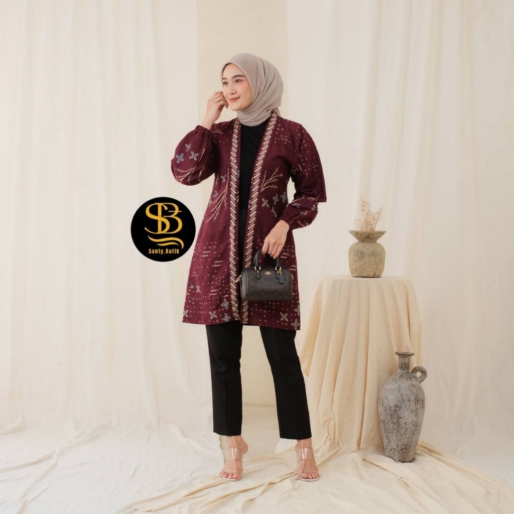 Outer Batik Atasan Wanita Modern Long Outer Tanpa Lengan Long Outer Terbaru