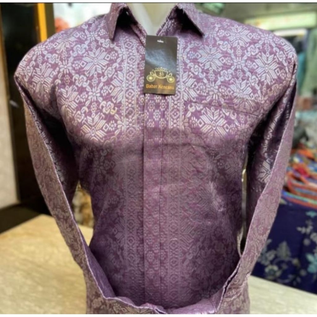 Kemeja songket pria full puring | kemeja pria songket Palembang | kemeja songket | kemeja kondangan