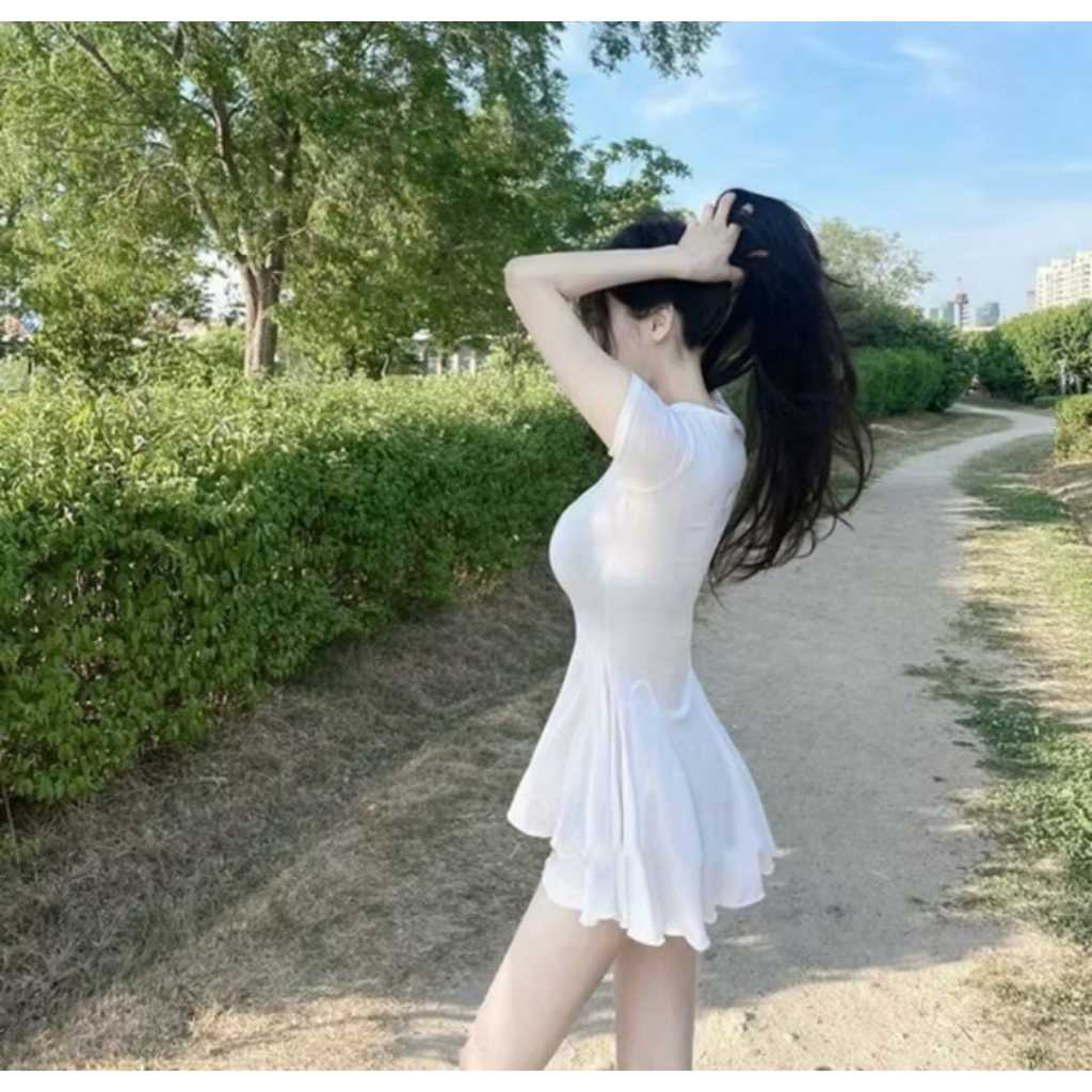 DRESS WANITA PUTIH  MINI SHORT SLEEVE LENGAN PENDEK KOREAN MODIS PREMIUM