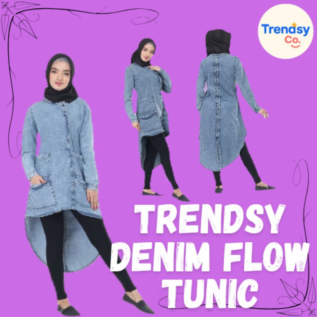 Trendsy Denim Flow Tunic | Tunik Jeans Panjang Asimetris untuk Hijabers Kekinian