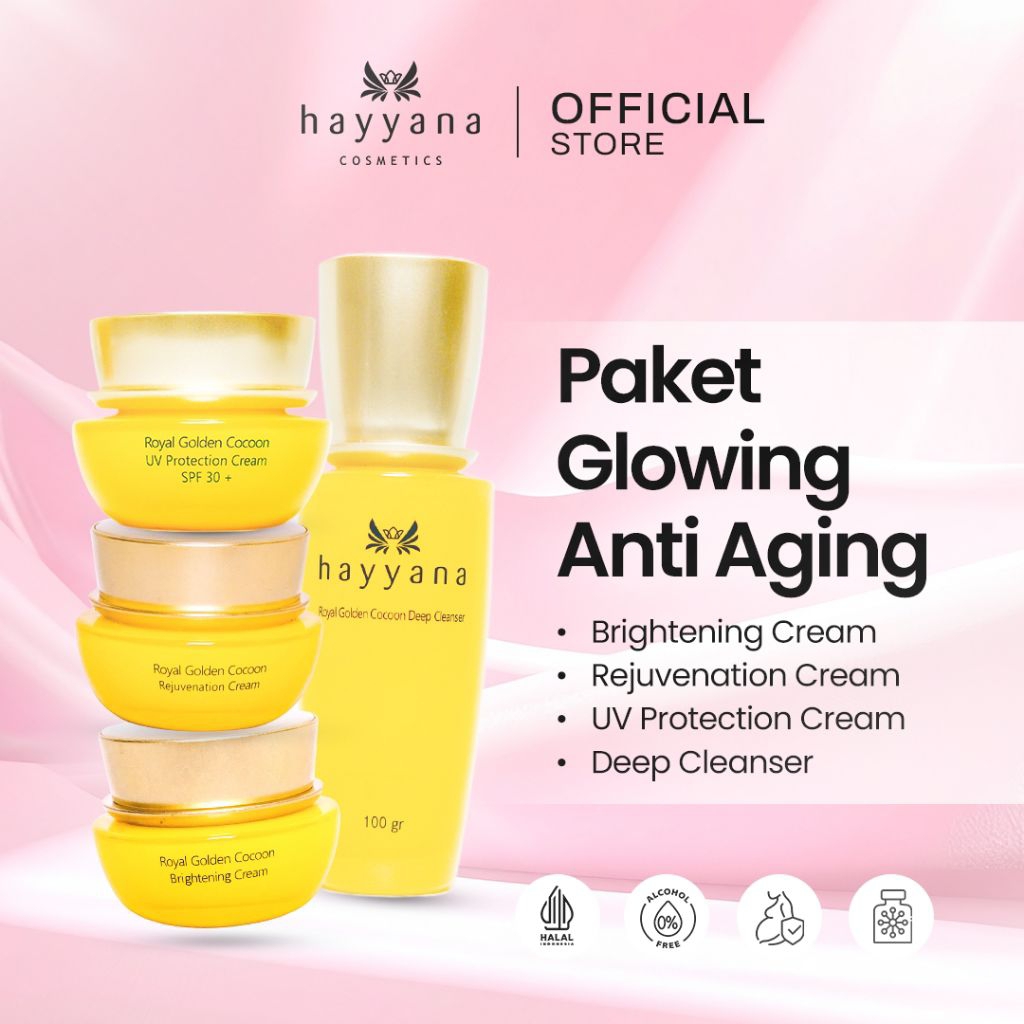 HAYYANA PAKET GLOWING ANTI AGING -  Deep Cleanser - Brightening Cream - Rejuvenation Cream - UV Prot