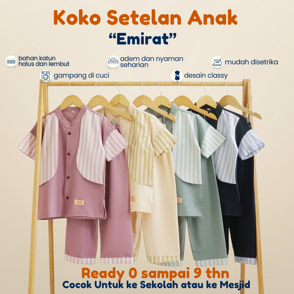 Setelan Koko Anak Laki-Laki Rompi Salur Emirat 0-9 Tahun