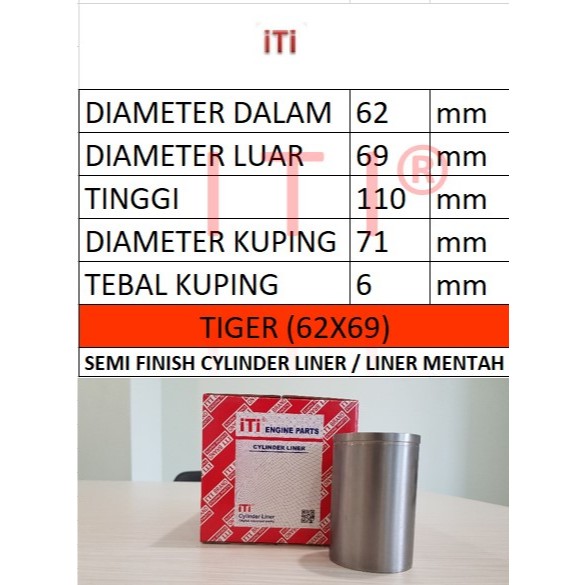 Cylinder Liner / Boring Honda Tiger semi finish merek iti