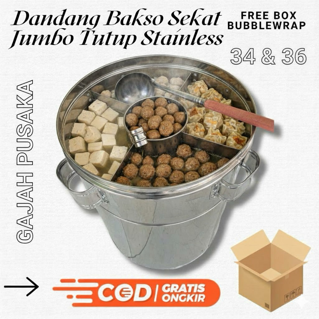 Dandang Bakso Jumbo Tutup Stainless Ukuran 34-36cm (Tersedia Juga yg sekat)