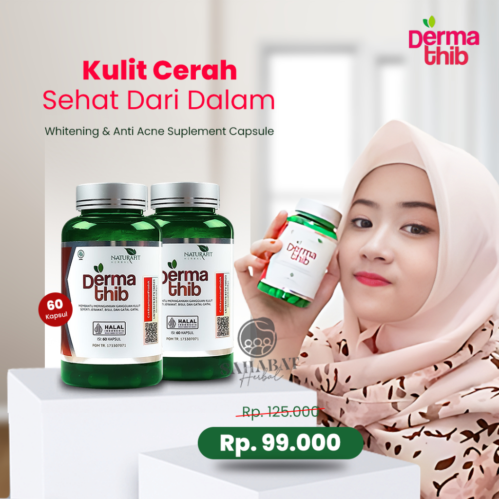 DERMATHIB Pemutih Wajah BPOM Herbal Glow Detox Penghilang Jerawat & Bekas Jerawat 60 Kapsul