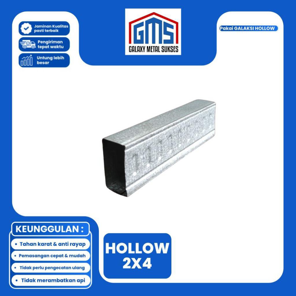 Hollow Holo Galvalum 2x4 Baja Ringan Rangka Plafon dan Partisi Tahan Karat Part 3