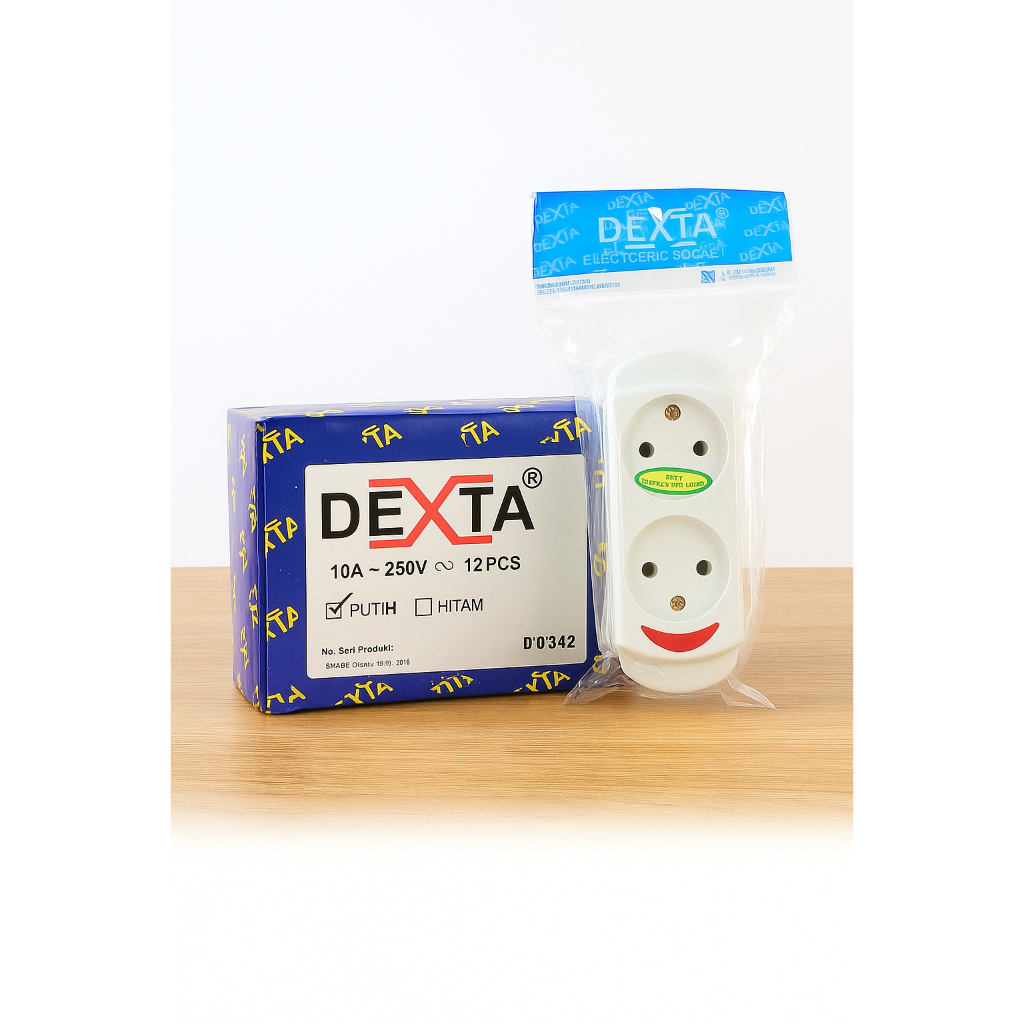 DEXTA Terminal Stop Kontak Gepeng + Indikator Lampu 2 Lubang Putih
