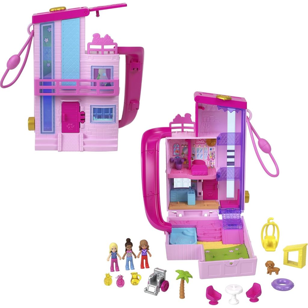 Polly Pocket Barbie Dreamhouse Compact, Dollhouse Playset with 3 Micro Dolls