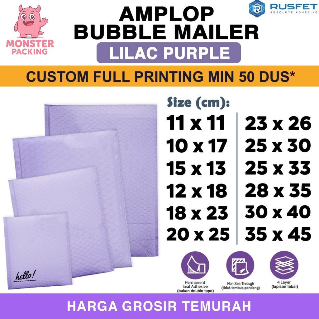 Amplop Bubble Wrap LILAC PURPLE Ungu Envelope Bubble Bag Mailer Safety Packing Paket RUSFET / SATUAN