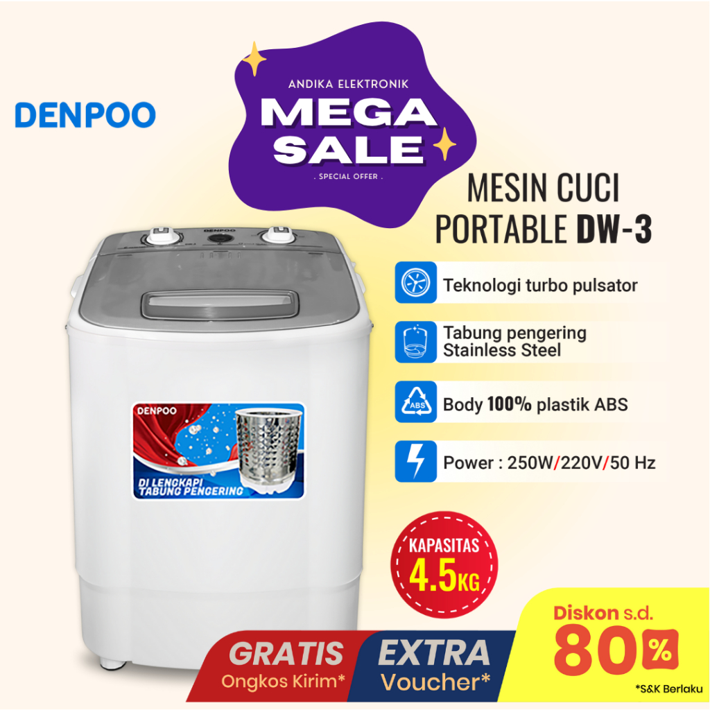 Mesin Cuci Mini DENPOO DW 3 - Mesin cuci portable - Mesin cuci kecil