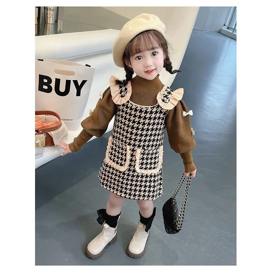 Dress Premium 2in1 Anak Perempuan Usia 1-4 Tahun | Baju Corduroy Lengan Panjang Balon Variasi Pita K