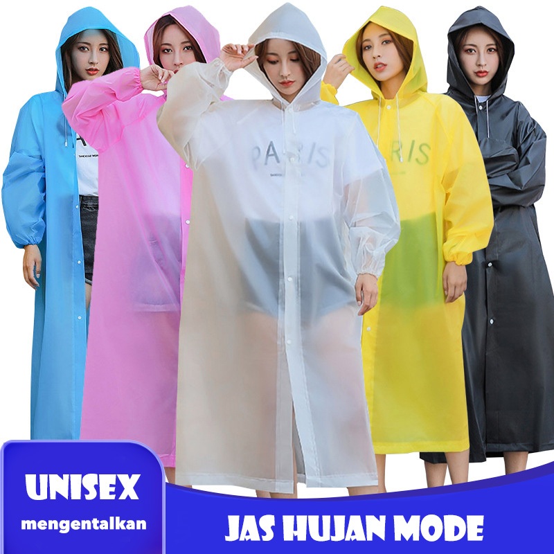 Jas Hujan Korea EVA Dewasa Premium Mantel Ujan Jumbo Kancing Ponco Plastik Ringan Transparan Lightwe