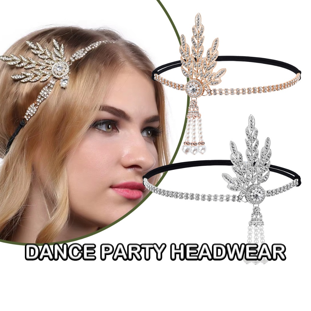 1PC Headpiece Headchain Kalung Dahi Liontin Mutiara Berlian imitasi berbentuk bulu hiasan kepala