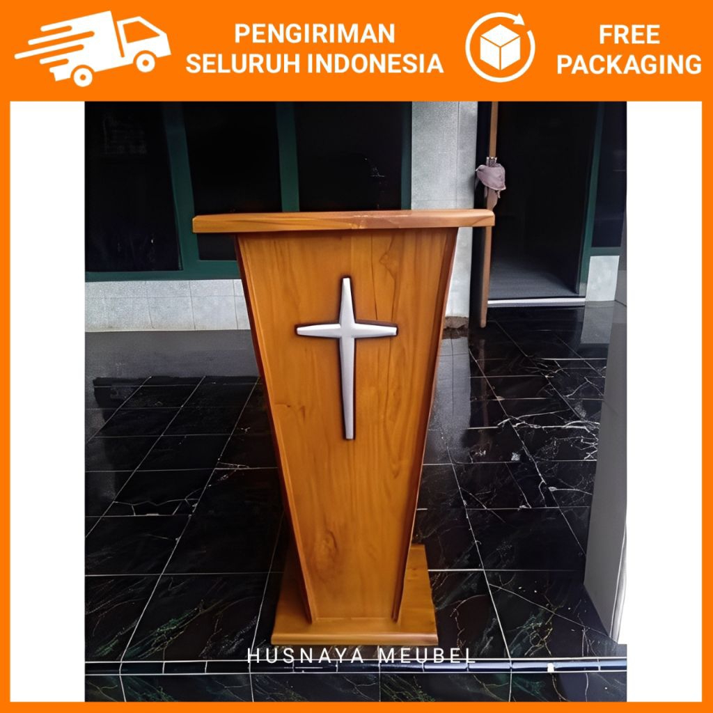 MEJA MIMBAR PODIUM GEREJA KRISTEN SALIB KAYU JATI / PODIUM MIMBAR JATI GEREJA SALIB MINIMALIS / PODI