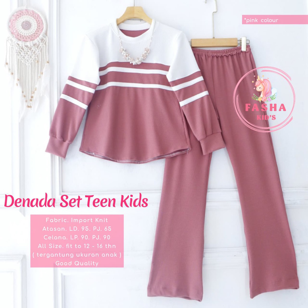 (( Outfit Baju Anak Kekinian )) Denada Set Teen Kids Setelan Kaos dan Celana Knit Premium Oneset Ana