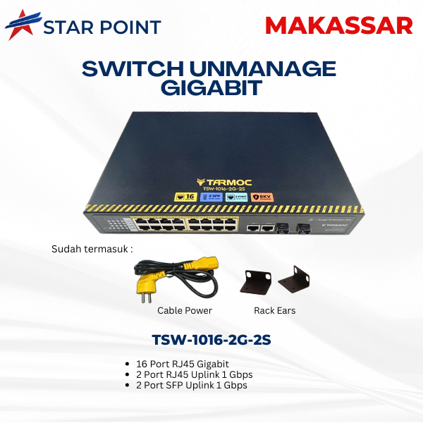 Tarmoc TSW-1016-2G-2S Gigabit 1U Switch Unmanage 16 port Metal Case