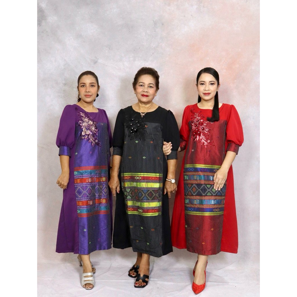 Dress Etnik Tenun Ulos Ragihotang Sadum Asli (Tenun Tangan ) Model : Michelle A-Line