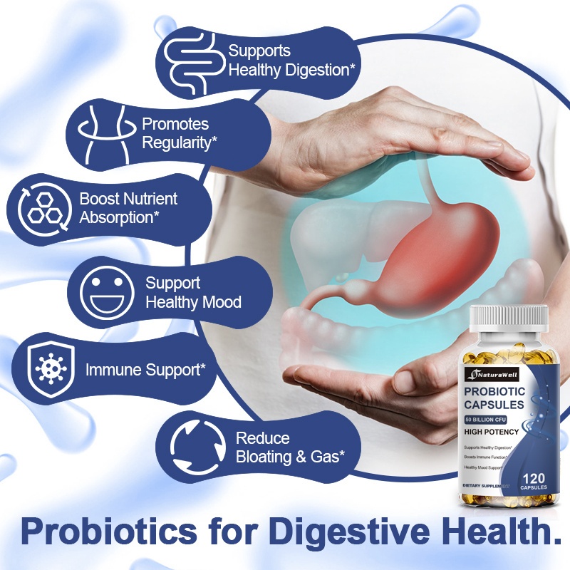 NaturaWell Kapsul Probiotik 50 Miliar CFU Kesehatan Pencernaan yang Sangat Aktif + Peningkatan Kekeb