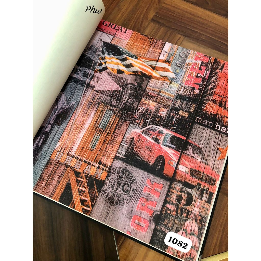 Wallpaper Dinding Sale Roll Besar Motif Kayu Lukisan Perkotaan Mobil Retro Modern Cafe Colani