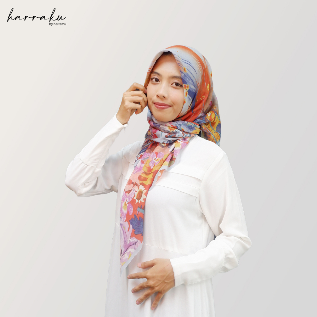 HARRAKU Hijab Voal Segiempat Motif Naraya White Label
